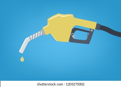 Yellow fuel pump with drop of oil. Gas for automobile. Air pollution concept. Isolated flat vector illustration