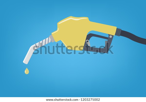 Yellow fuel\
pump with drop of oil. Gas for automobile. Air pollution concept.\
Isolated flat vector\
illustration