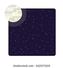 Yellow full moon with halo in starry night sky. Dark space for text