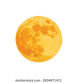 Yellow full moon or stylized planet vector illustration with craters isolated on white background