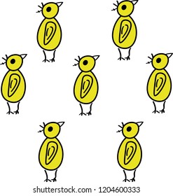 Yellow funny birds background.