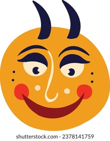 Yellow funny character monster with funny smile face and legs and hands. Illustration in a modern childish hand-drawn style