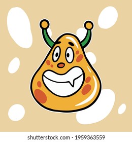 Yellow funny monster in cartoon style on background. Abstract background. Vector illustration design. Funny cartoon character. Holiday concept. Funny cartoon character. Vector holiday illustration.