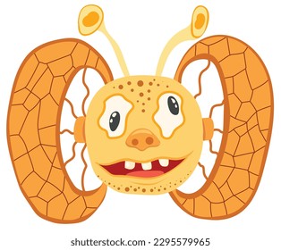 A yellow funny monster creature with crazy eyes and ears in the form of wheels. Vector image.