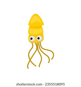 Yellow funny squid cartoon illustration 