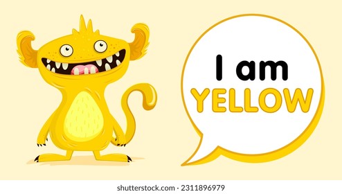 Yellow funny vector monster. Learning colors with monsters