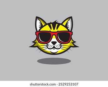 Cabeza de gato peludo amarillo con gafas rojas