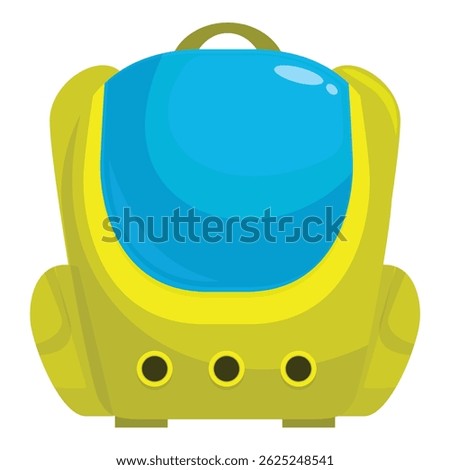 Yellow futuristic backpack reminding of a space capsule, for school children, illustrating back to school concept