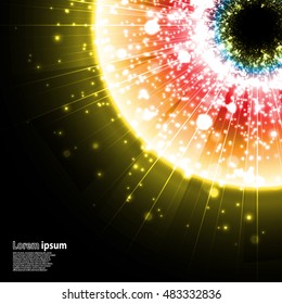 Yellow galaxy explosion on black background. Vector Illustration