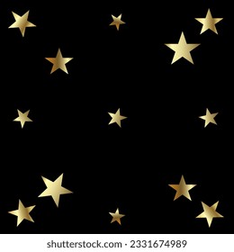 Yellow galaxy stars vector black background. Festive shiny texture. Heavenly pattern. Golden Christmas sparkle background.