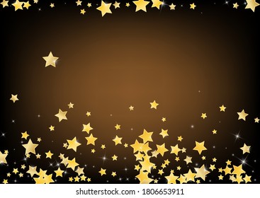 Yellow Galaxy Stars Vector Brown Background. Festive Glitter Texture. Sky Pattern. Golden Christmas Sparkle Background.
