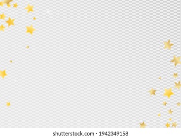 Yellow Galaxy Stars Vector Transparent Background. Decoration Sparkle Illustration. Star Border. Gold Graphic Glitter Texture.