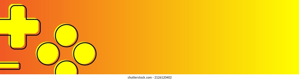 Yellow game background with gamepad buttons. Horizontal banner or backdrop. Modern background for games streaming with empty space. Vector illustration EPS 10