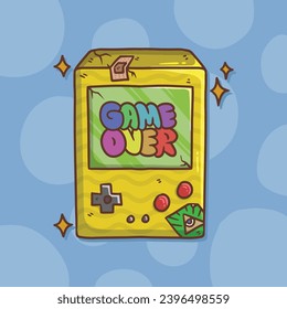 Yellow Gameboy retro game console cartoon vector illustration