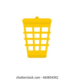 Yellow garbage basket icon in flat style isolated on white background