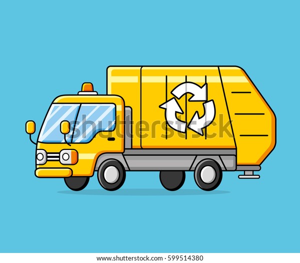 Yellow garbage recycling\
truck vector.