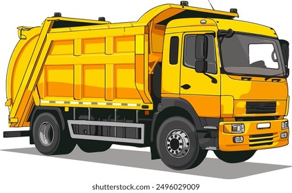 Yellow Garbage Truck Illustration - Waste Management Vehicle