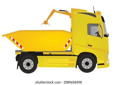 Yellow garbage truck. vector illustration