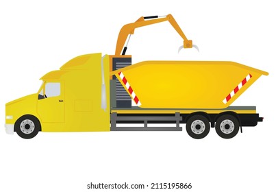 Yellow garbage truck. vector illustration