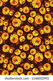 Yellow Garden Flowers, Seamless Pattern, vector illustration file.