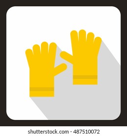 Yellow garden gloves icon in flat style on a white background vector illustration