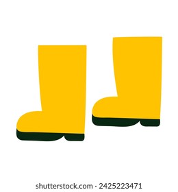 Yellow garden rubber boots. Flat design. Vector hand drawn illustration on white background.
