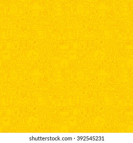 Yellow Garden Thin Line Spring Season Seamless Pattern. Vector Website Design and Seamless Background in Trendy Modern Outline Style. Nature and Gardening.