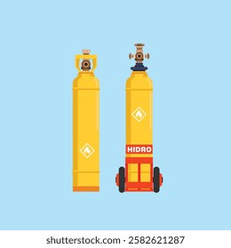 yellow gas cylinder tank, hydrogen bottle container, propane and butane lpg, oxygen gas cylinder fuel logo illustration