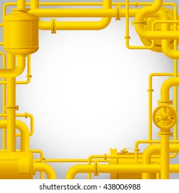 Yellow Gas Pipes. Industrial Frame And Background With Pipes. Vector Illustration