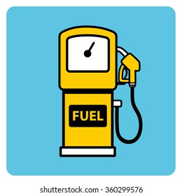Yellow gasoline pump icon on a blue background.