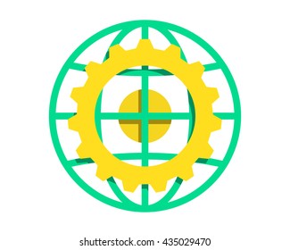 yellow gear circle globe image vector icon logo