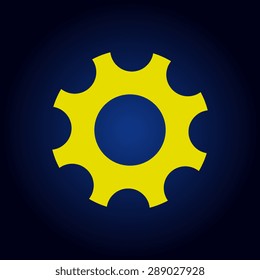 Yellow Gear icon Vector illustration on a blue background