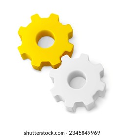 Yellow gear wheel for machinery isolated on white background. Vector illustration