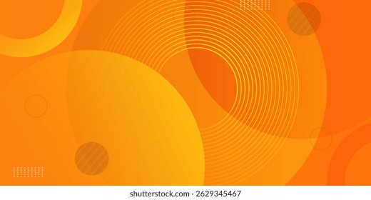 Yellow geometric abstract background overlapping layers on bright space with line effect decoration. Circle style concept modern graphic design element for banner.