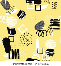 Yellow Geometric abstract seamless pattern. Inspiration graphic design typography element. Hand drawn postcard. Cute simple vector sign grunge cutout style. Textile print wrapping paper