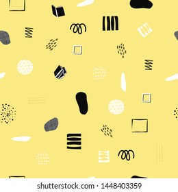 Yellow Geometric abstract seamless pattern. Inspiration graphic design typography element. Hand drawn postcard. Cute simple vector sign grunge cutout style. Textile print wrapping paper