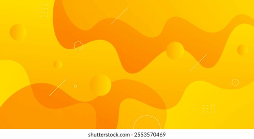 Yellow geometric background with liquid color design. Features fluid shapes composition, ideal for modern banners, posters, digital projects, and creative visual presentations.