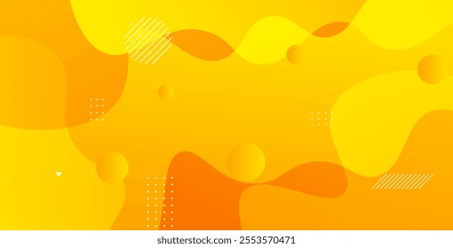 Yellow geometric background with liquid color design. Features fluid shapes composition, ideal for modern banners, posters, digital projects, and creative visual presentations.