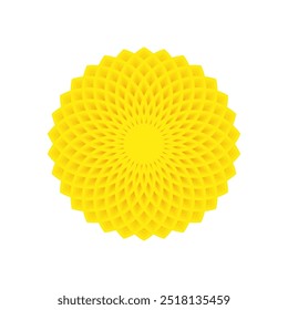 Yellow geometric flower. Radiating petal design. Symmetrical abstract pattern. Vector symbol.