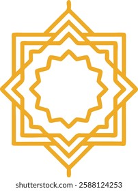 Yellow geometric Islamic frame symbolizing Ramadan art, spirituality, and heritage.