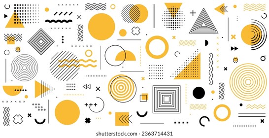 Yellow geometric memphis design elements. Vintage elements, promotion, advertisement, poster, leaflet, billboard