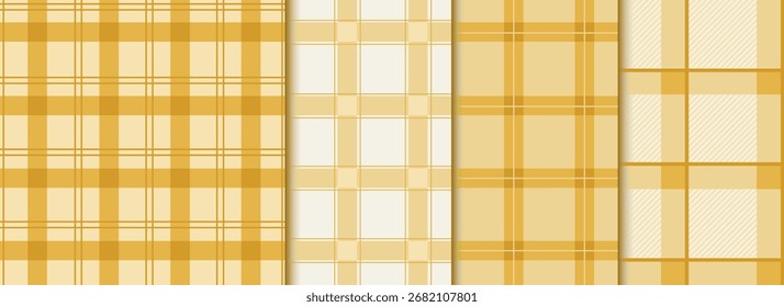 Conjunto de patrón sin costuras de cuadros geométricos amarillos. Colección tradicional de fondo de guinga cuadrada. Impresión de Fondo de pantalla comprobado, Paquete de textura de tartán de rejilla de mosaico checker.