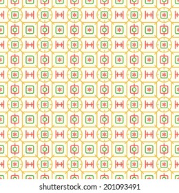 Yellow geometric rounded corner rectangle and square and flower and circle and line pattern on pastel background. Sweet modern abstract seamless pattern for abstract or graphic design
