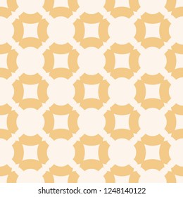 Yellow geometric seamless pattern with carved shapes, floral silhouettes, grid, net, squares. Simple texture in pastel colors, straw and beige. Vintage abstract repeat background. Decorative design