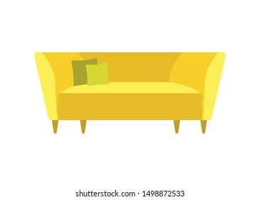 Yellow geometric sofa with a pillow for home and office isolated on a white background. Couch flat illustration for advertising banner concept of furniture stores, for mobile application or game.