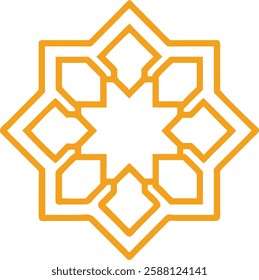 Yellow geometric star frame representing Ramadan devotion, blessings, and Islamic culture.