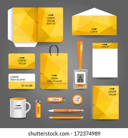 Yellow geometric technology business stationery template for corporate identity and branding set vector illustration