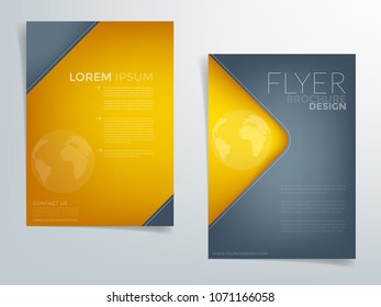 Yellow geometric triangle brochure template background vector header flyer design with blue element with white space for text design
