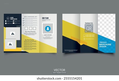 Yellow geometric trifold brochure. Creative and Professional tri fold brochure vector.