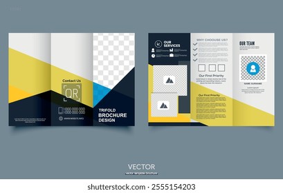 Yellow geometric trifold brochure. Creative and Professional tri fold brochure vector.